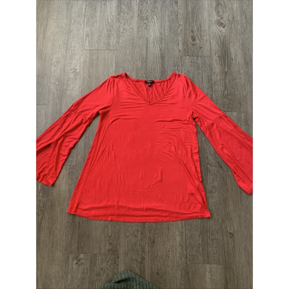 Cupio Womens Red V-Neck Long Bell Sleeve Blouse Top Size M